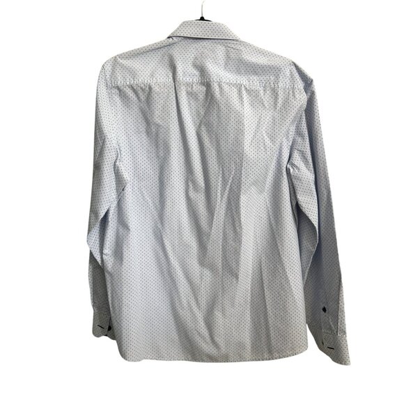 Tasso Elba Mens Long Sleeve Button-Up Shirt Slim Fit 100% Cotton Blue & White L - Picture 2 of 6